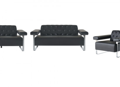 Schwarz Modern Stil Chestefield Design Büro 4tlg Set Sofagrnituren