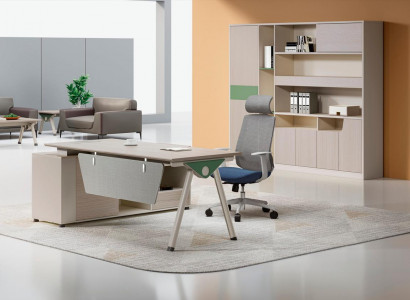 Schicker Beiger Ecktisch Designer Bürotisch Arbeitszimmer Holz Möbel