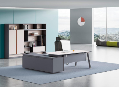 Grauer Arbeitszimmer Eckschreibtisch Luxuriöser Holz Chef Aktentisch