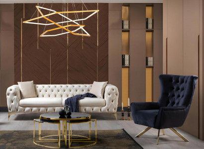 Chesterfield Edelstahl Sofagarnitur Modernes Polstersofa Lehnsessel 2tlg