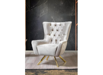 Chesterfield Hellgrauer Polsterssel Wohnzimmer Sessel Edelstahlfüße