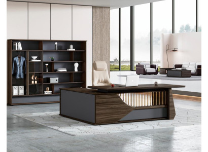 Braun-Grauer Chef Schreibtisch Designer Büromöbel Robuster Holz Tisch