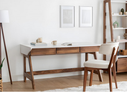 Weiß-Brauner Arbeitszimmer Schreibtisch Robuster Laptoptisch Holz Möbel