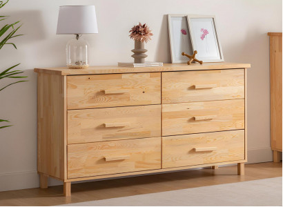 Luxuriöse Beige Kommode Schlafzimmer 6-Schubladen Holz Ablage Kommode