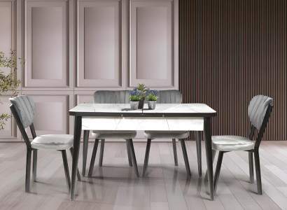 Schicker Weiß-Schwarzer Esszimmer Tisch Luxuriöse Ausziehbare Tischplatte