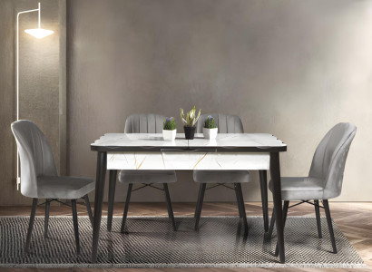 Schwarz-Weißer Esszimmer Tisch Luxuriöser Ausziehbarer Edler Küchentisch