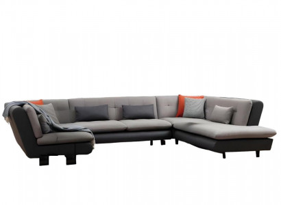 Ecksofa U-Form Wohnzimmer Textil Material mit Kissen Modern Design Stil