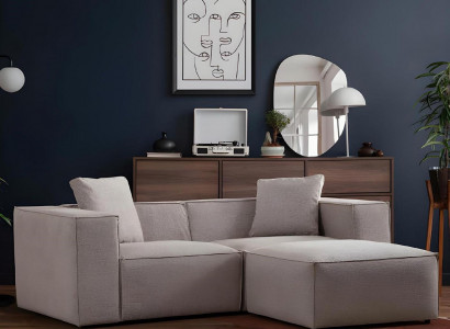 Wohnzimmer Set 2tlg 3-Sitzer mit Hocker Modern Design Grau Einfarbig