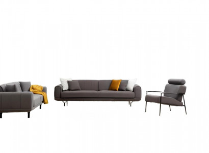 Wohnzimmer Set 3tlg 4-Sitzer 3-Sitzer Sessel mit Kissen Grau Einfarbig Wohnzimmer Set 3tlg 4-Sitzer 3-Sitzer Sessel mit Kissen Grau Einfarbig