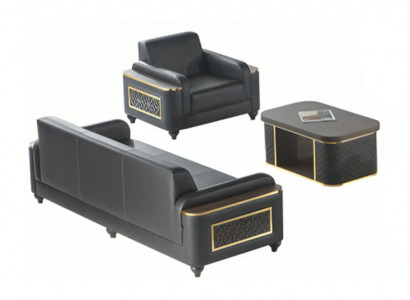 Schwarz 3-Sitzer Sofa Sessel Braun Couchtisch Modern Design Arbeitszimmer