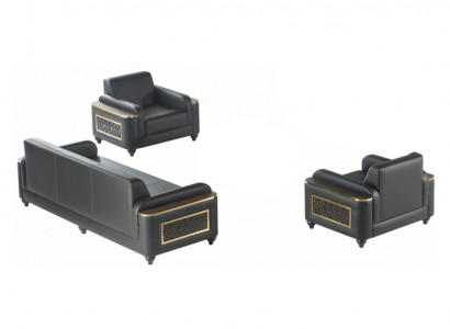 Sofa-Set 3tlg 3-Sitzer 2x Sessel Schwarz Farbe Wohnzimmer Arbeitszimmer