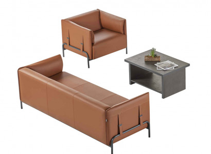 Sitzmöbel 3tlg Braun 3-Sitzer Sessel Grau Farbe Couchtisch Arbeitszimmer