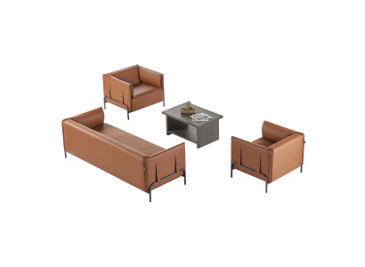 Arbeitszimmer-Set 4tlg 3-Sitzer 2x Sessel Couchtisch Braun Grau Zweifarbig