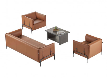 Arbeitszimmer-Set 4tlg 3-Sitzer 2x Sessel Couchtisch Braun Grau Zweifarbig