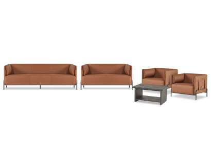 Braune Arbeitszimmer Sofagarnitur Designer Sitzmöbel Ledermöbel 5tlg