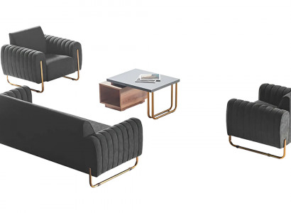 Arbeitszimmer Stoffsofas Set 3-Sitzer 2x Sessel Couchtisch Modern Stil