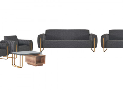 Luxuriöse Graue Polstergarnitur Designer Sofas Edler Holz Couchtisch