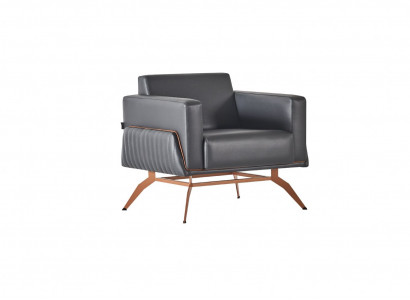 Sessel Schwarz Einfarbig Modern Design 1-Sitzer Arbeitszimmer Edelstahl