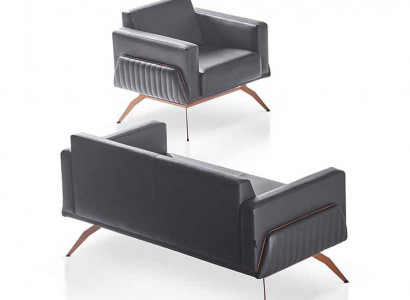 Arbeitszimmer-Set 2tlg 2-Sitz Sofa mit Sessel Grau Einfarbig Wohnzimmer