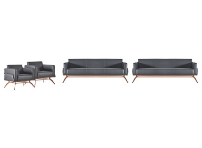 Arbeitszimmer-Set 4tlg 3-Sitzer Sessel Sofas Wohnzimmer Grau Einfarbig