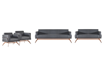 Arbeitszimmer-Set 4tlg 3-Sitzer 2-Sitzer 2x Sessel Grau Einfarbig Stil