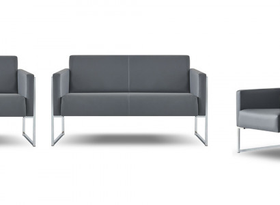 Arbeitszimmer Set 4tlg 2x 2-Sitzer mit 2x Sessel Grau Einfarbig Modern