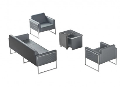 Arbeitszimmer-Set 4tlg 3-Sitzer 2x Sessel Couchtisch Grau Einfarbig Stil