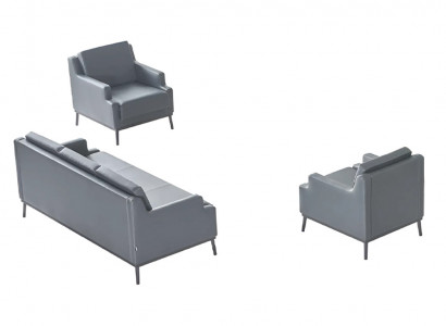Arbeitszimmer-Set 3tlg 3-Sitzer mit 2x Sessel Dunkelgrau Modern Design