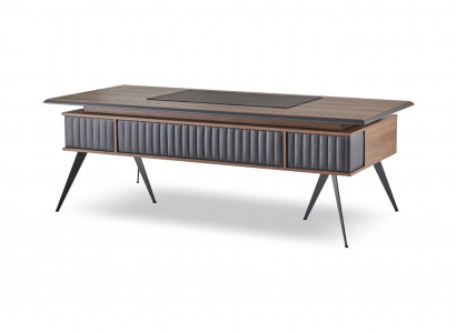 Bürotisch Rechteckig Form Braun Grau Zweifarbig mit Schubladen Modern