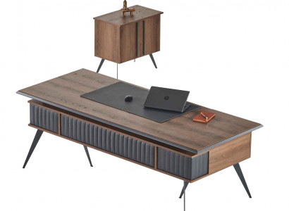 Arbeitszimmer-Set 2tlg Bürotisch Kommode Braun Grau Zweifarbig Modern