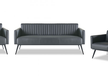 Arbeitszimmer-Set 4tlg 3-Sitzer 2-Sitzer 2x Sessel Schwarz Einfarbig