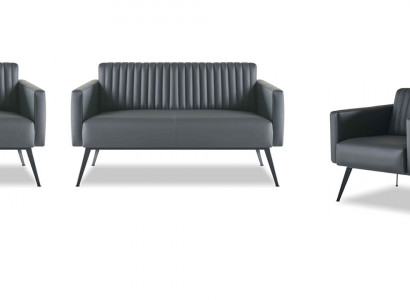 Arbeitszimmer-Set 4tlg 2x 2-Sitzer 2x Sessel Schwarz Einfarbig Modern