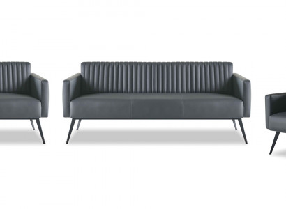 Arbeitszimmer-Set 4tlg 2x 3-Sitzer 2x Sessel Schwarz Einfarbig Modern