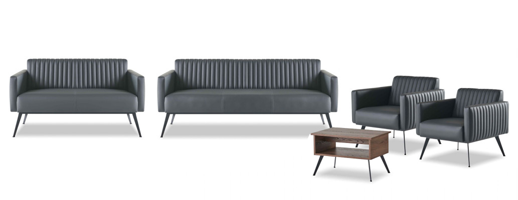 Arbeitszimmer-Set 5tlg Schwarz 3-Sitzer 2-Sitzer 2x Sessel Couchtisch