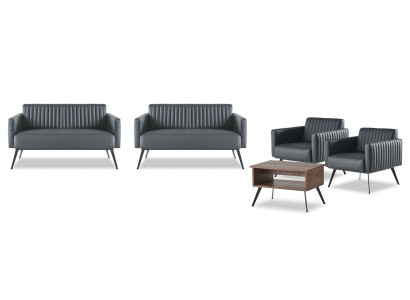 Arbeitszimmer-Set 5tlg 2x 2-Sitzer 2x Sessel Couchtisch Schwarz Braun