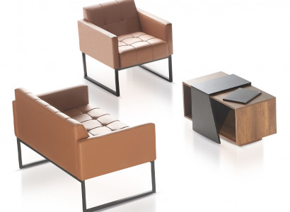 Arbeitszimmer Braun Grau Set 3tlg 2-Sitzer Sessel Couchtisch Modern Stil