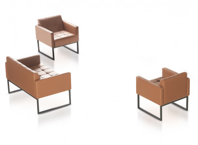 Arbeitszimmer-Set 3tlg 2-Sitzer 2x Sessel Braun Einfarbig Wohnzimmer