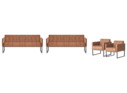 Arbeitszimmer-Set 4tlg 2x 3-Sitzer 2x Sessel Braun Einfarbig Wohnzimmer