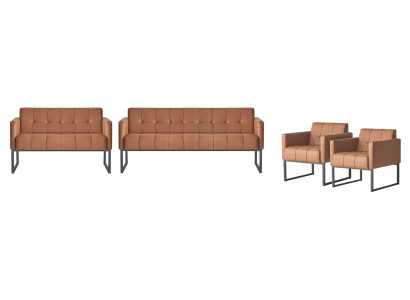 Arbeitszimmer-Set 4tlg 2x 3-Sitzer 2x Sessel Braun Einfarbig Modern Stil