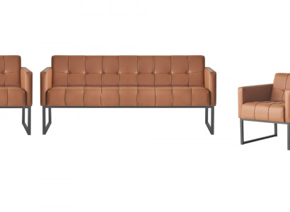 Arbeitszimmer-Set 4tlg 2x 3-Sitzer 2x Sessel Braun Einfarbig Modern Stil