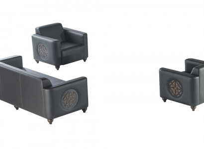 Arbeitszimmer-Set 3tlg 3-Sitzer mit 2x Sessel Schwarz Wohnzimmer Modern