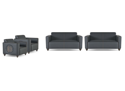 Arbeitszimmer-Set 4tlg 2x 2-Sitzer mit 2x Sessel Schwarz Farbe Wohnzimmer