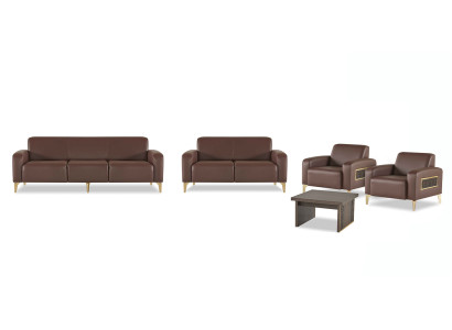Exklusive Braune Arbeitszimmer Möbel Designer Couchtisch Sessel 2x Sofas