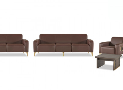 Braune Arbeitszimmer Ledergarnitur Dreisitzer 2x Lehnsessel Couchtisch