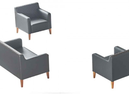 Arbeitszimmer-Set 3tlg 2-Sitzer 2x Sessel Schwarz Einfarbig Wohnzimmer