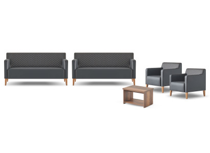 Arbeitszimmer-Set 5tlg Schwarz 2x 3-Sitzer 2x Sessel Braun Couchtisch