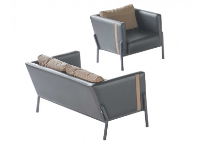 Arbeitszimmer Sitzmöbel Luxuriöser Grauer Leder 2-Sitzer Edler Sessel