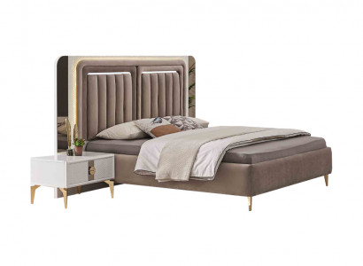 Braun-Weißes Schlafzimmer Set Designer Doppelbett 2x Nachtschränke 3tlg