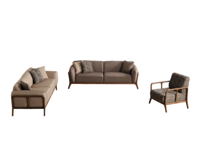 Braun-Beige Wohnzimmer Sofagarnitur Wohnzimmer Designer Möbel 2x Couchen