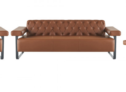 Sofagarnituren 3-Sitzer 2x Sessel Edelstahl Chesterfield Design Braun Sofagarnituren 3-Sitzer 2x Sessel Edelstahl Chesterfield Design Braun